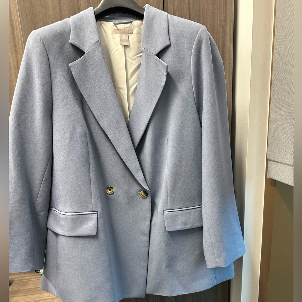Women's Double-Breasted Blazer - Light Blue